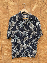 Vintage 90s 100% rayon black grey pastel green floral hibiscus Hawaiian beach shirt size large